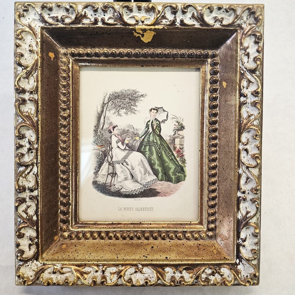 Antique Victorian Ladies La Mode Illustree Original French Prints Ornate Frames